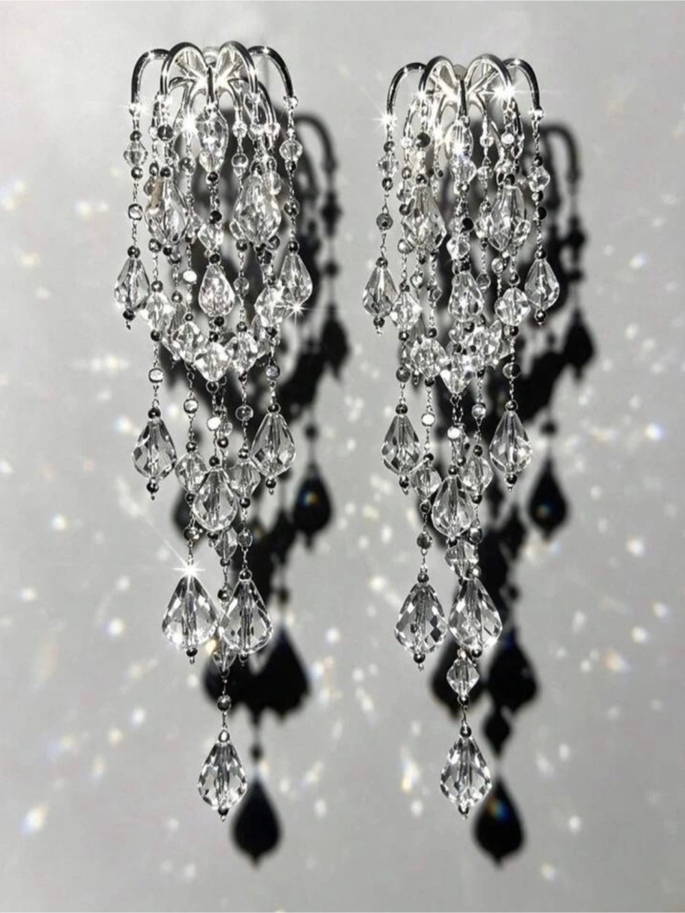 Crystal Drop Chandelier Earrings in Silver Like New